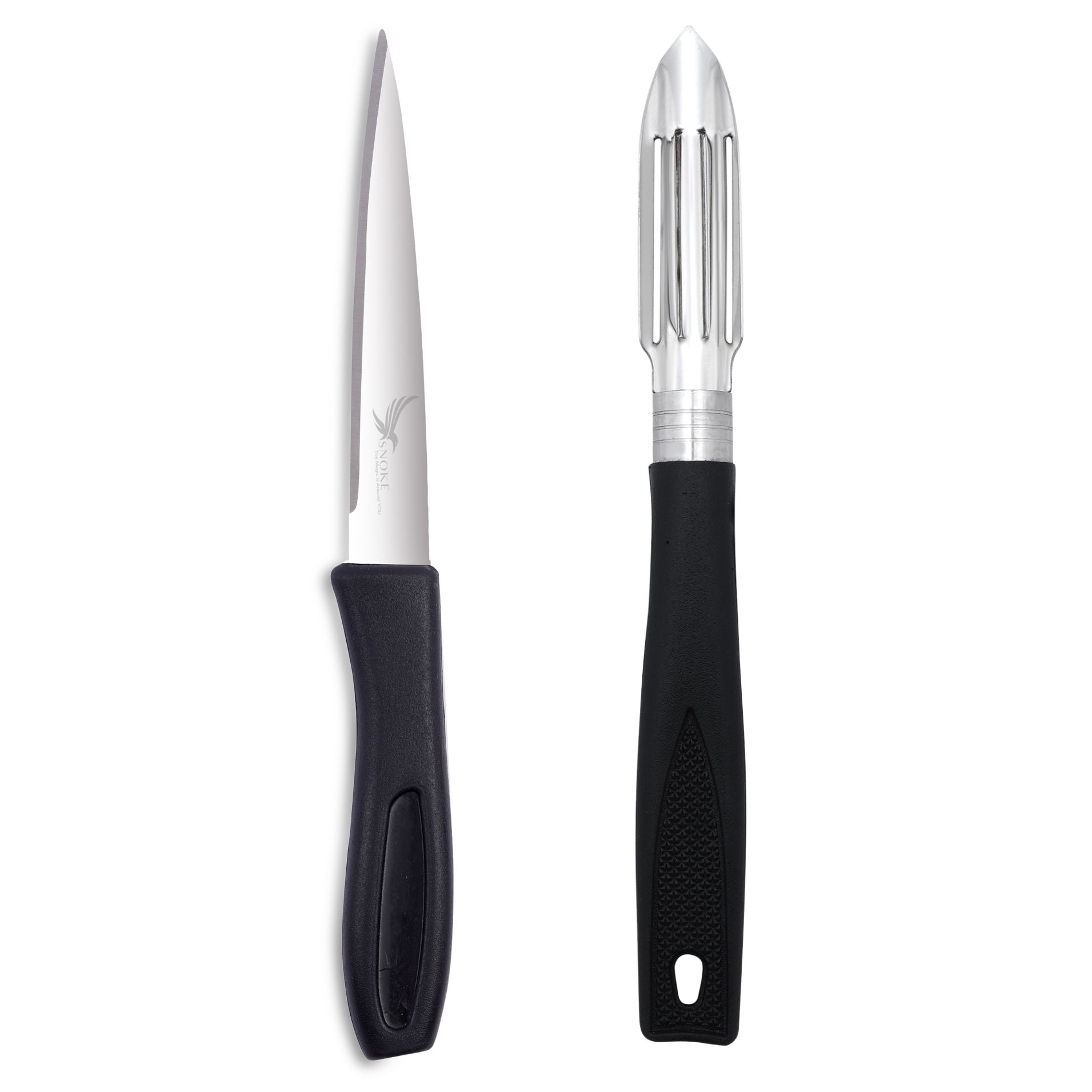 SNOKE® knife Peeler set for kitchen use , cutting and peeling vegetables and fruits , stainless steel , pack of 2 , silver color blade with strong plastic handle for better grip.