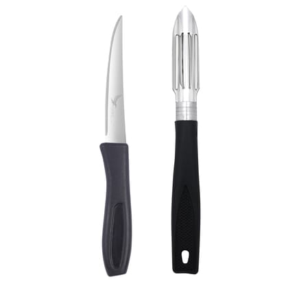 SNOKE® knife Peeler set for kitchen use , cutting and peeling vegetables and fruits , stainless steel , pack of 2 , silver color blade with strong plastic handle for better grip.