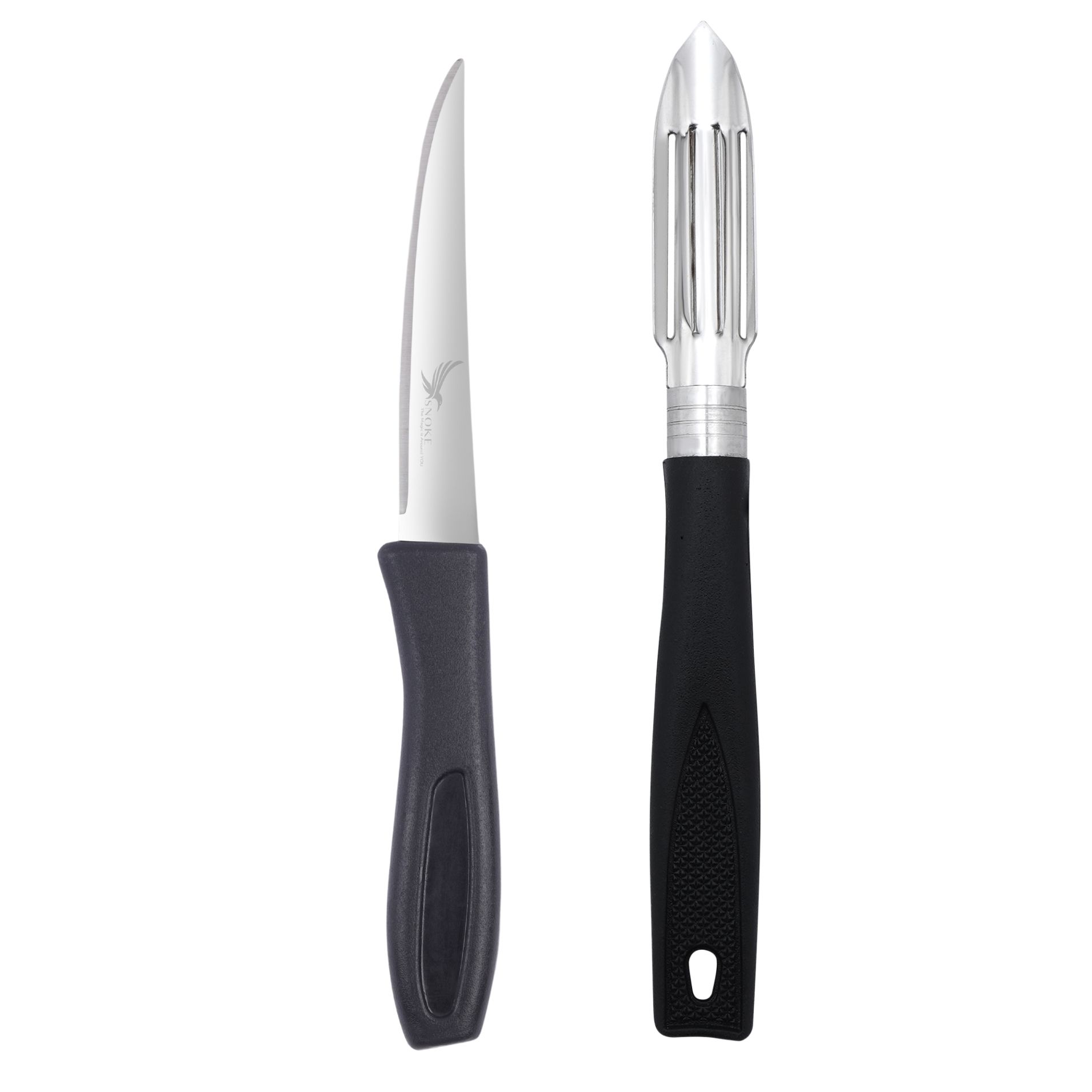 SNOKE® knife Peeler set for kitchen use , cutting and peeling vegetables and fruits , stainless steel , pack of 2 , silver color blade with strong plastic handle for better grip.
