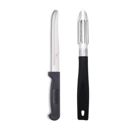 SNOKE® knife Peeler set for kitchen use , cutting and peeling vegetables and fruits , stainless steel , pack of 2 , silver color blade with strong plastic handle for better grip.