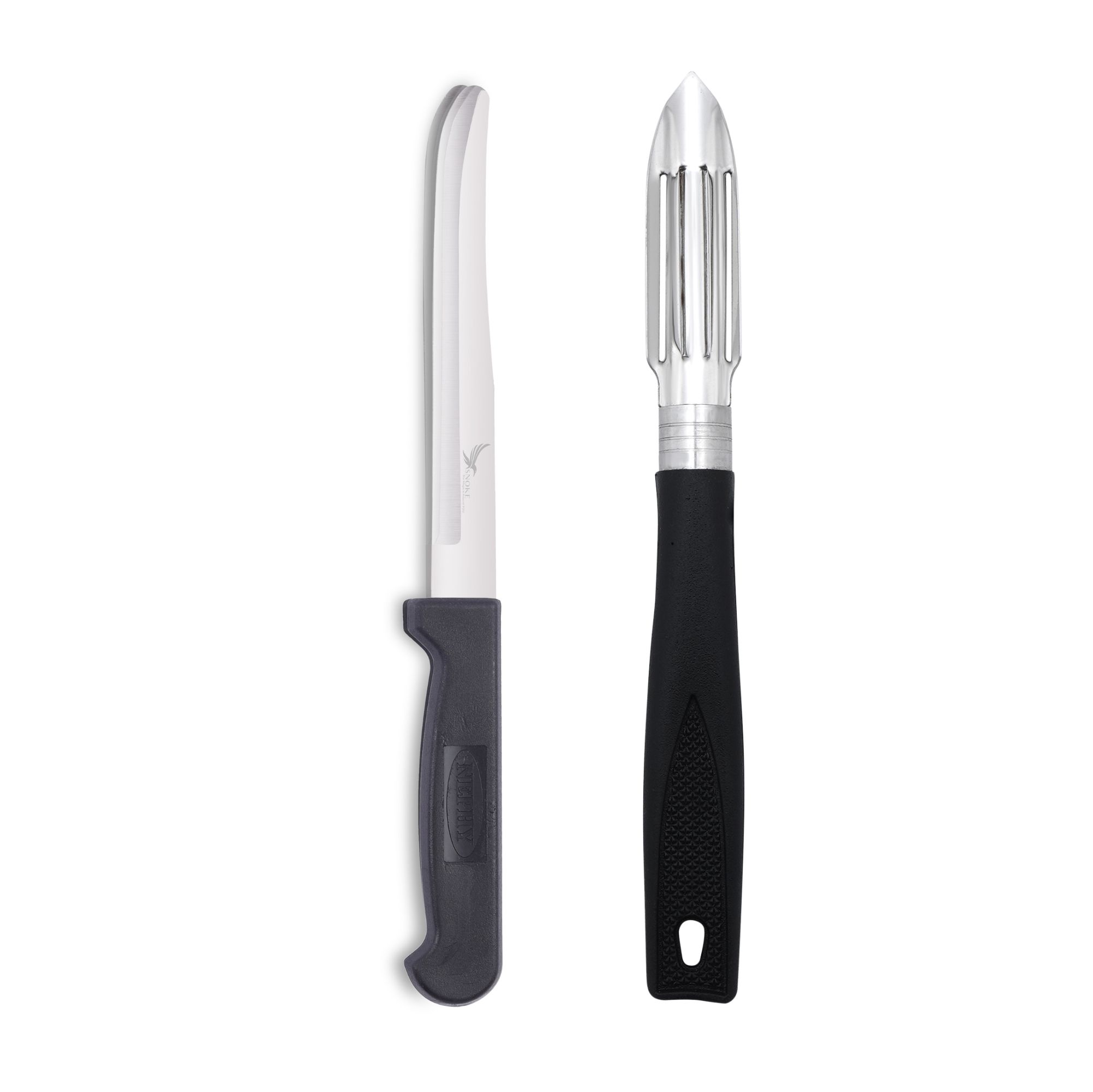 SNOKE® knife Peeler set for kitchen use , cutting and peeling vegetables and fruits , stainless steel , pack of 2 , silver color blade with strong plastic handle for better grip.
