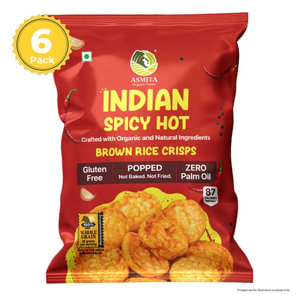 Asmita Organic Farms Brown Rice Popped Crisps Not Baked, Not Fried Low-Fat, High-Fiber Healthy Snacks with Foxtail Millet Indian Spicy Hot Flavor Low-Calorie Pack of 6 (55g Each) Asmita Organic Farms Brown Rice Popped Crisps Not Baked, Not Fried Low-Fat, High-Fiber Healthy Snacks with Foxtail Millet Indian Spicy Hot Flavor Low-Calorie Pack of 6 (55g Each)