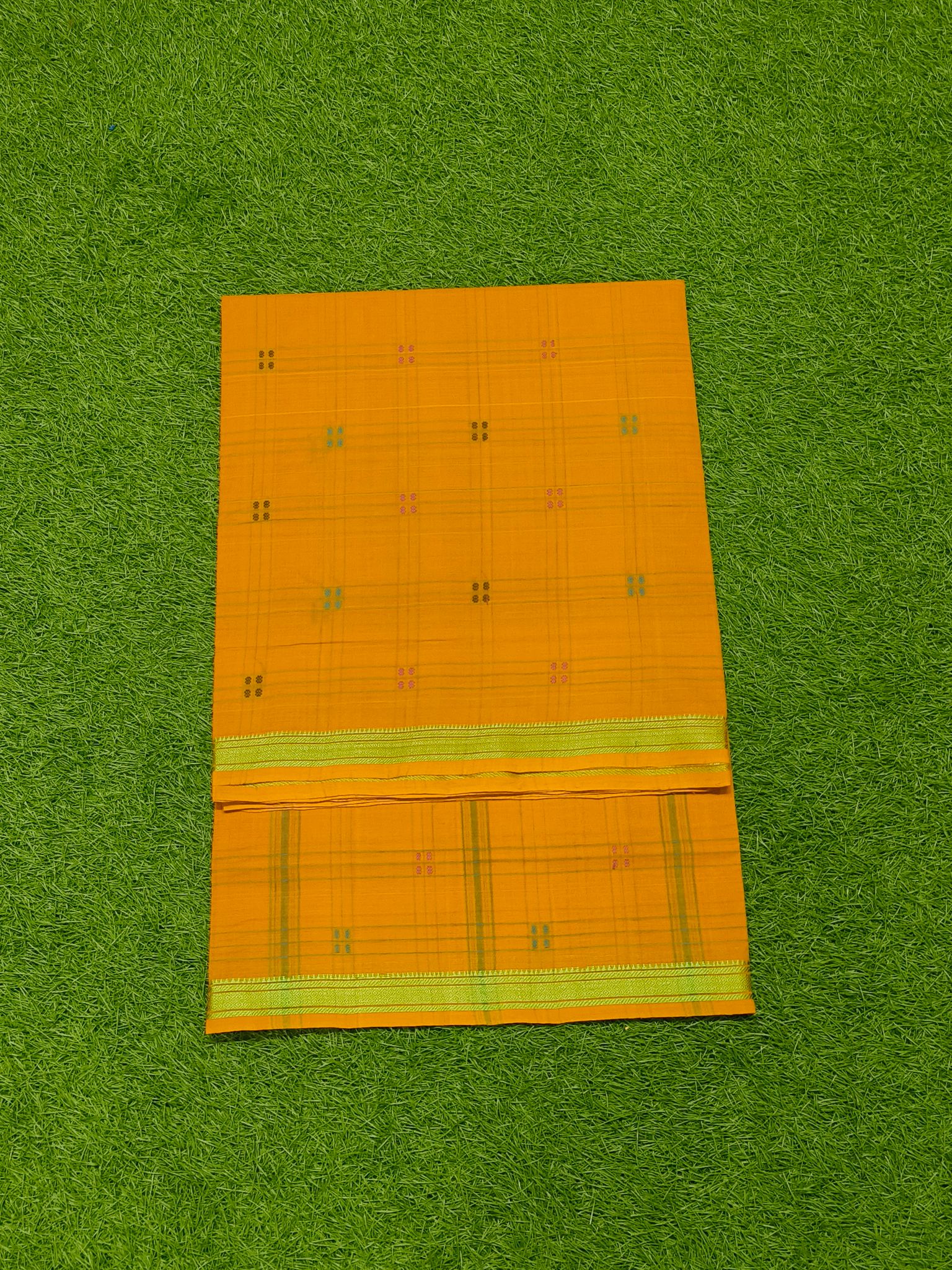 KJ PURAM HANDLOOMS COTTON CHECKED BUTA SAREE