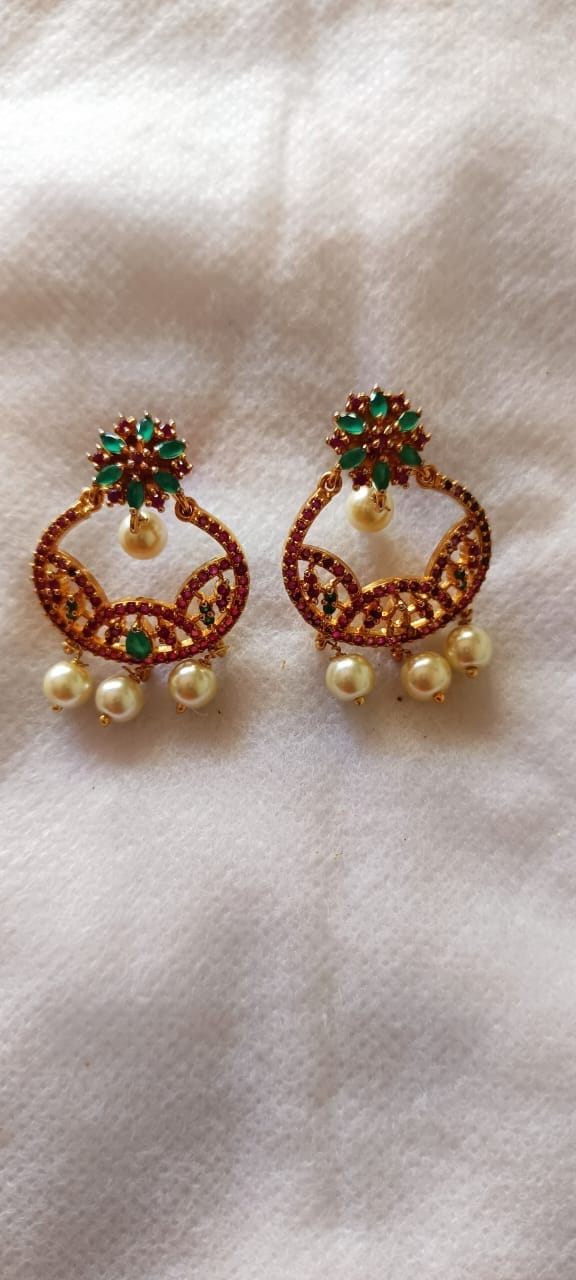 KAVALI Pearl and green stone gold plated earrings