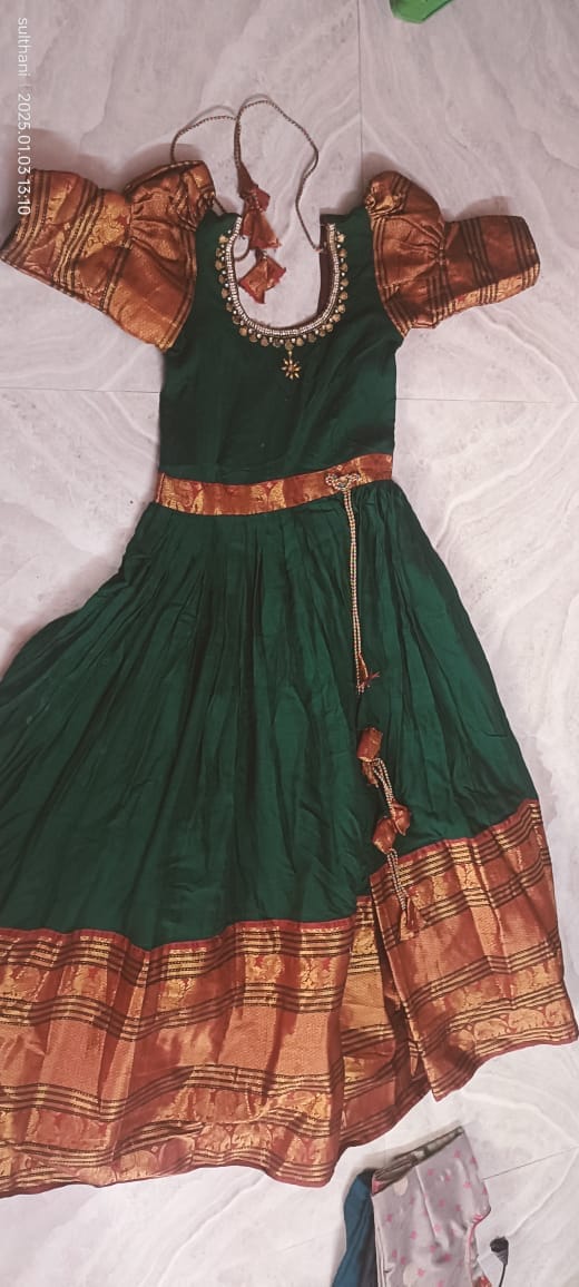 Green Silk Traditional Indian Lehenga Choli with Zari Border and Embroidery
