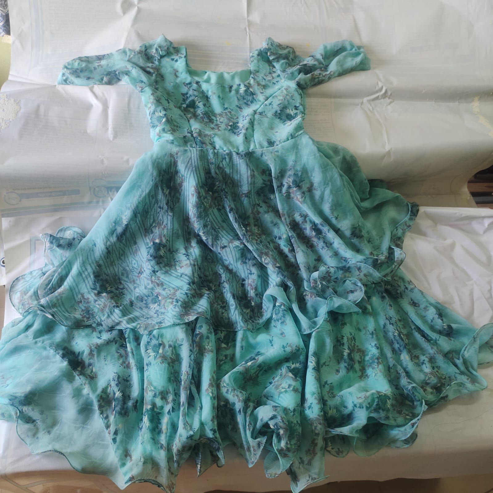 Women's Floral Chiffon Ruffle Hem Maxi Dress