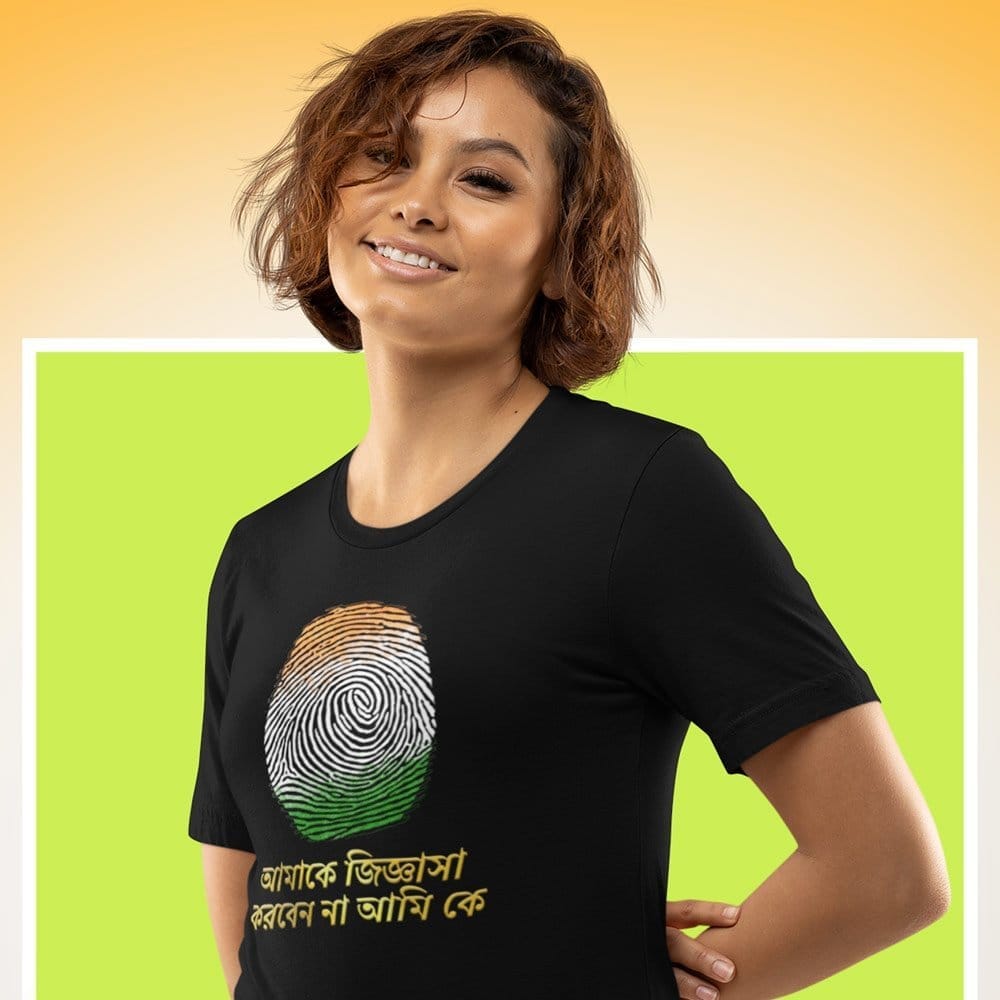 EqualLife Pure Cotton Bio-Washed T-Shirt Chest Printed-Indian Thumb Print-Bangla-by ZingerTees-Women-EL9120014-W