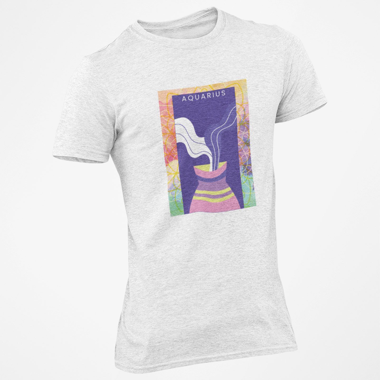 EqualLife Pure Cotton Bio-Washed T-Shirt Chest Printed-Zodiac Sign Series-2-AQUARIUS Design-By Zingertees-Women-EL9120099-F