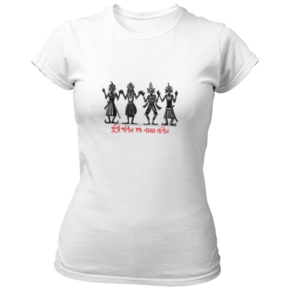 EqualLife Pure Cotton Bio-Washed Chest Printed T-Shirt - Bengali Collection - Gupi Bagha - by ZingerTees-Women-EL9120526-F