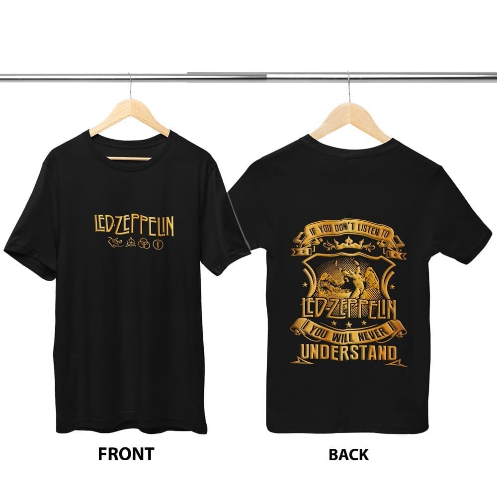 EqualLife Pure Cotton Bio-Washed Chest Printed T-Shirt - Rock Music - Tribute to Led Zeppelin Design 2 - by ZingerTees-Men-EL9120615-M