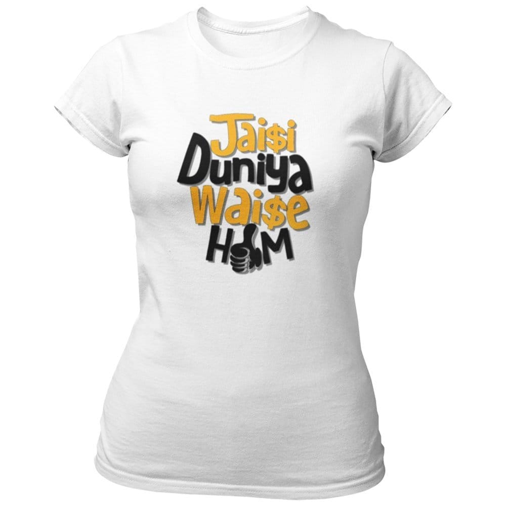 EqualLife Pure Cotton Bio-Washed Chest Printed T-Shirt - Funny Tees - Jaise Duniya Waise Hum Design 8 - by ZingerTees-Women-EL9120626-F