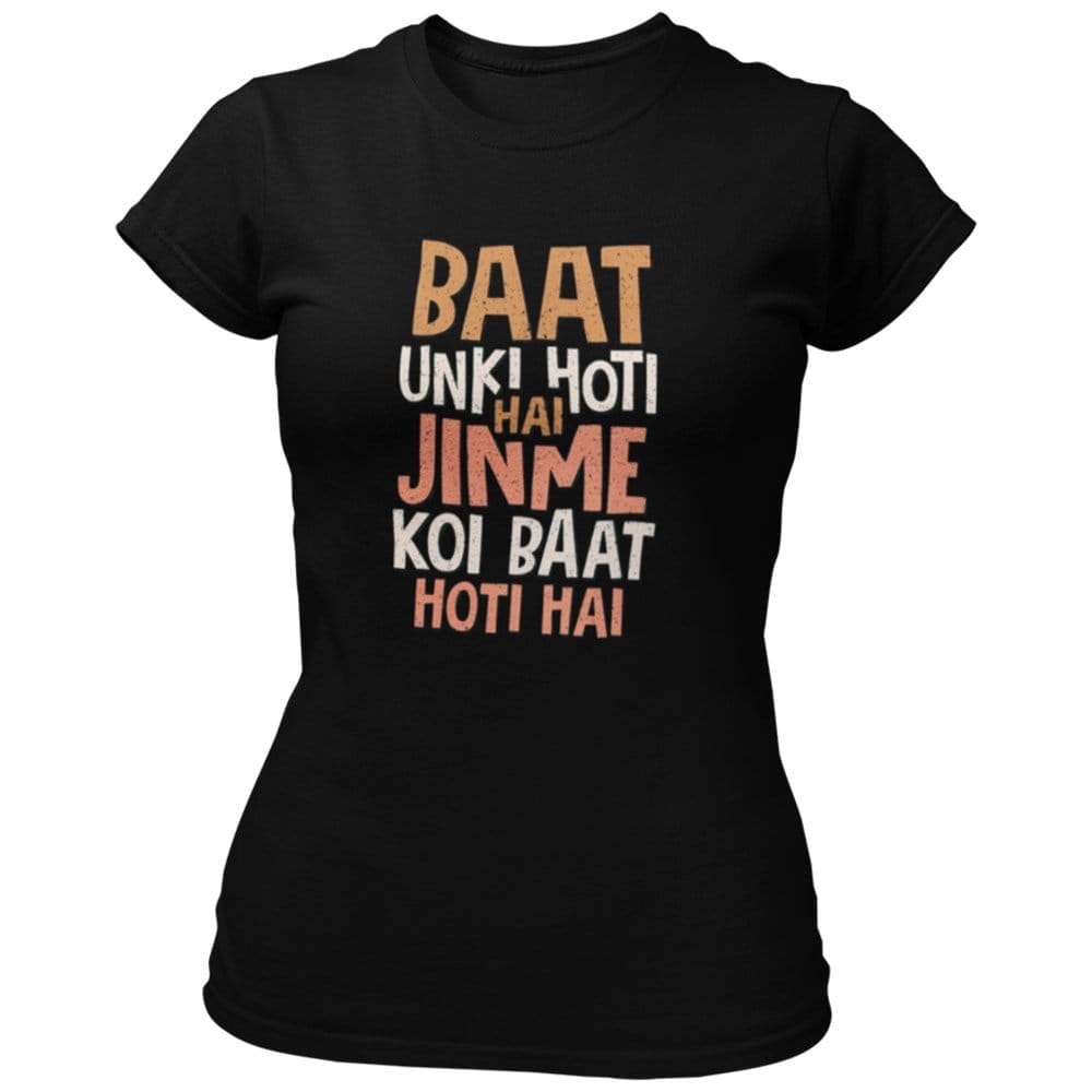 EqualLife Pure Cotton Bio-Washed Chest Printed T-Shirt - Funny Tees - Baat Unki Hoti Hai Design 22 - by ZingerTees-Women-EL9120640-F