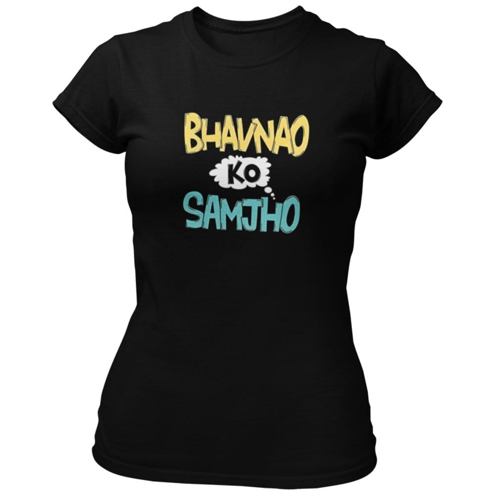 EqualLife Pure Cotton Bio-Washed Chest Printed T-Shirt - Funny Tees - Bhavnao Ko Samjho Design 24 - by ZingerTees-Women-EL9120642-F