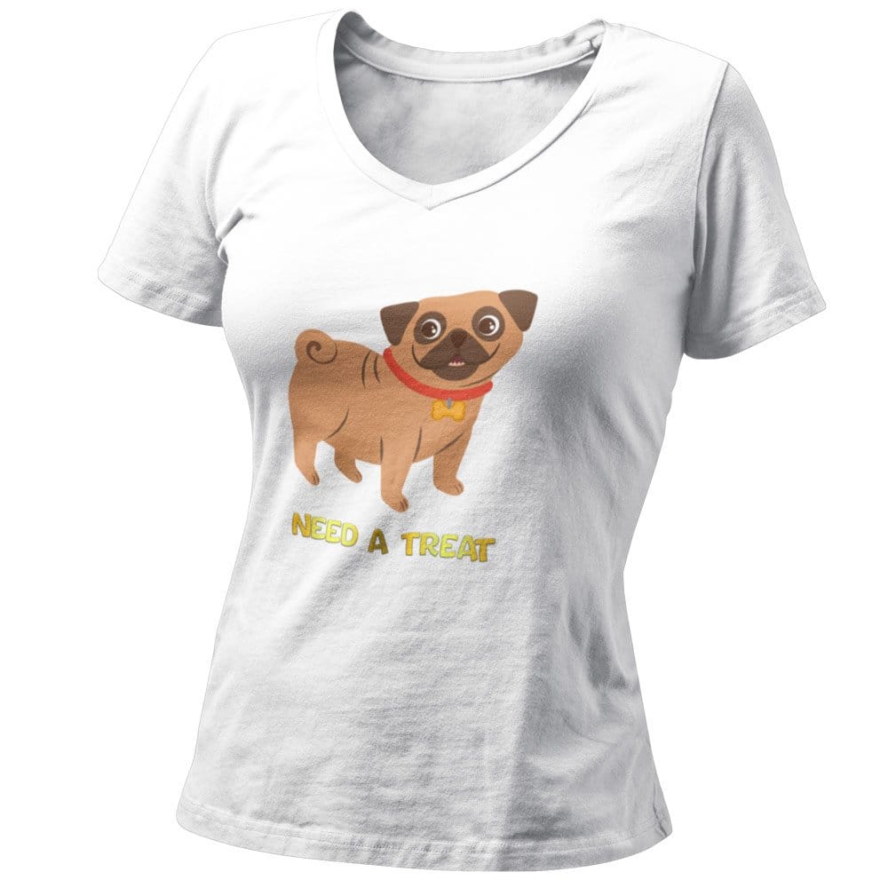 EqualLife Pure Cotton Bio-Washed T-Shirt Chest Printed-Funny Dog Life Series - 6 - Need a Treat Design-by ZingerTees-Women-EL9120136-F
