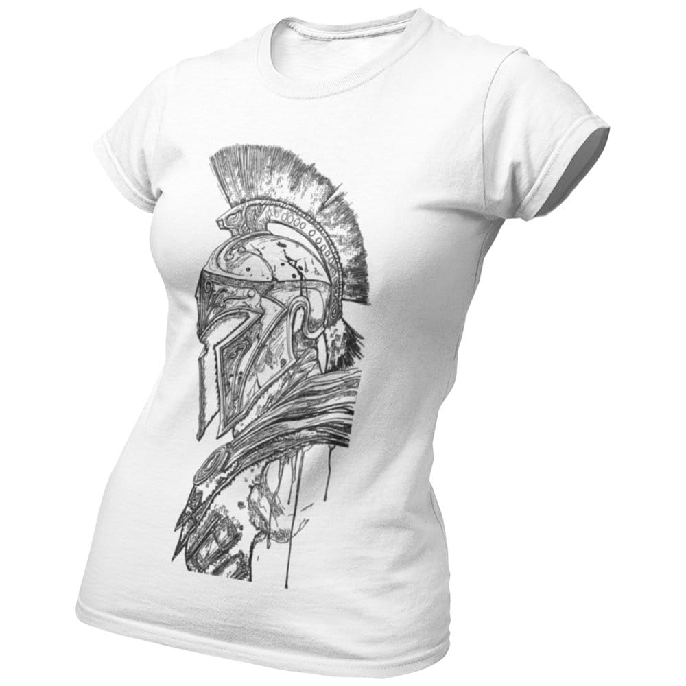 EqualLife Pure Cotton Bio-Washed Chest Printed T-Shirt - Mythology - The Spartan Warrior-2 - by ZingerTees-Women-EL9120603-F