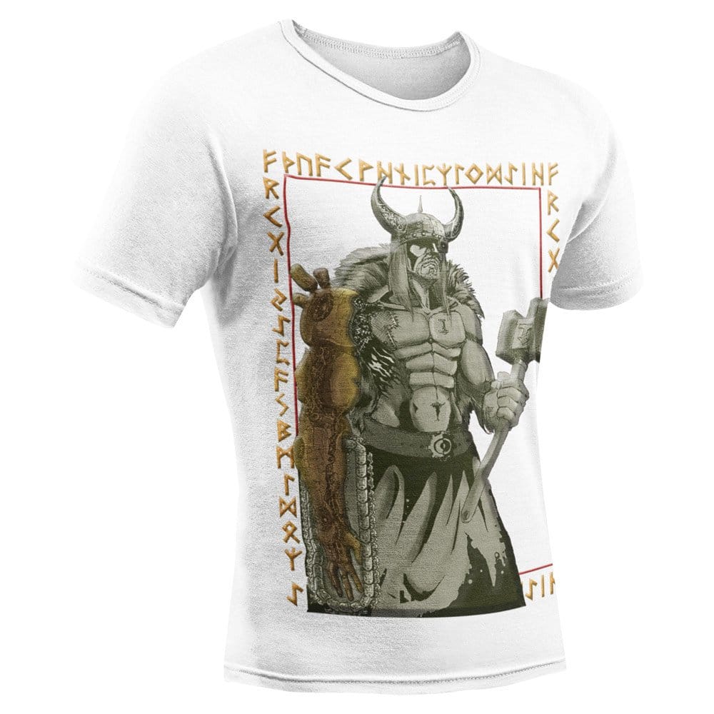 EqualLife Pure Cotton Bio-Washed T-Shirt Chest Printed-Viking Gods Series - Thor Odinson The Mightiest Warrior God of Thunder Design-by ZingerTees-Women-EL9120279-F