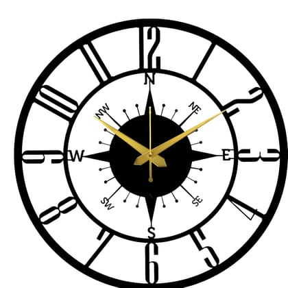  Modern Minimalist Compass Wall Clock - Silent Non Ticking Battery Operated Round Metal Frame for Home Office Decor