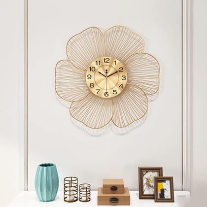  Gold Metal Flower Wall Clock, Modern Design, Home Decor