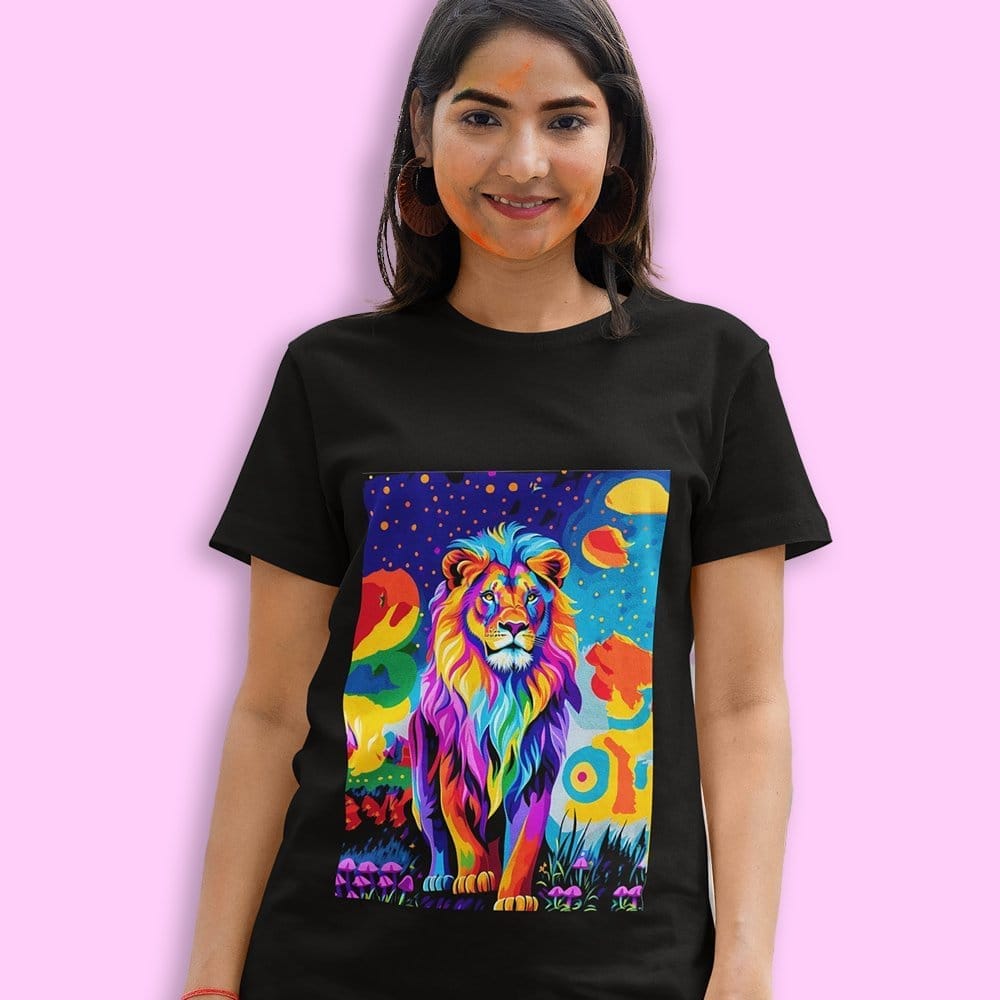 EqualLife Pure Cotton Bio-Washed Chest Printed T-Shirt - Eco Earth - Lion Design 3 - by ZingerTees-Men-EL9120535-M