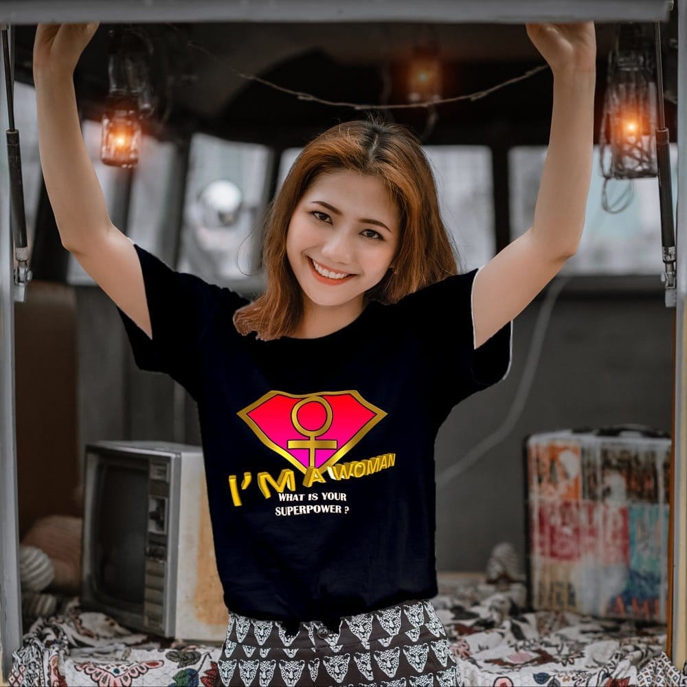 EqualLife Pure Cotton Bio-Washed T-Shirt Chest Printed-Superwoman-by ZingerTee-Women-EL9120034-F