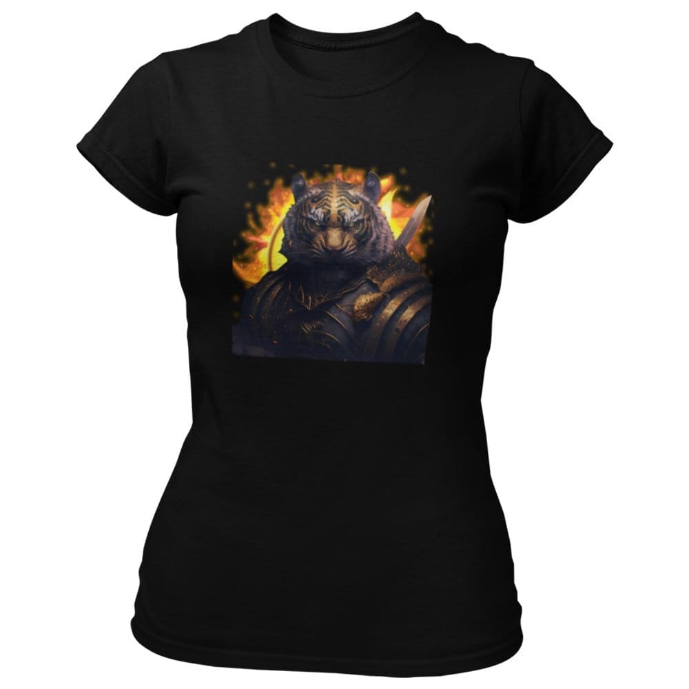 EqualLife Pure Cotton Bio-Washed T-Shirt Chest Printed-Fantasy Series - Zyro the Warrior Tiger Design-by ZingerTees-Women-EL9120312-W