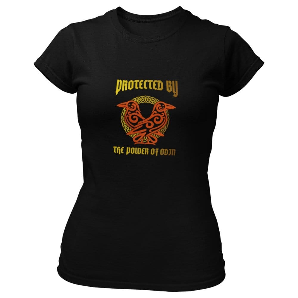 EqualLife Pure Cotton Bio-Washed T-Shirt Chest Printed-Viking Gods Series - Protected by the Power of Odin Design-by ZingerTees-Women-EL9120291-W