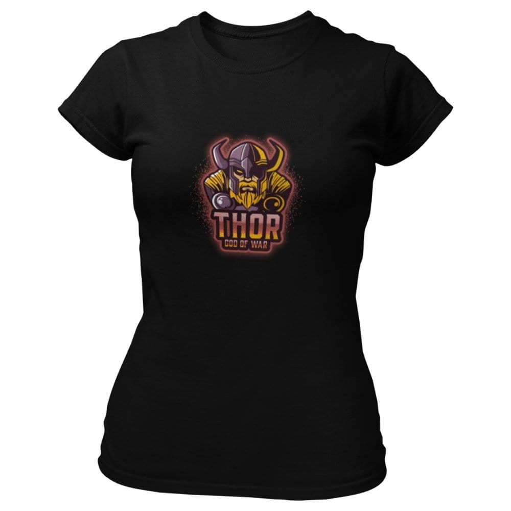 EqualLife Pure Cotton Bio-Washed T-Shirt Chest Printed-Viking Gods Series - Thor Odinson The God of War Design-by ZingerTees-Women-EL9120283-W