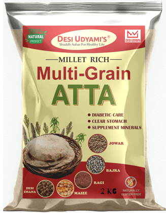 Desi Udyami’s Premium Wheat-Free, Rice-Free, and Soya-Free Multigrain Atta – Perfect for Diabetes, Weight Loss, and Heart Health 2 Kg (pack of 5)
