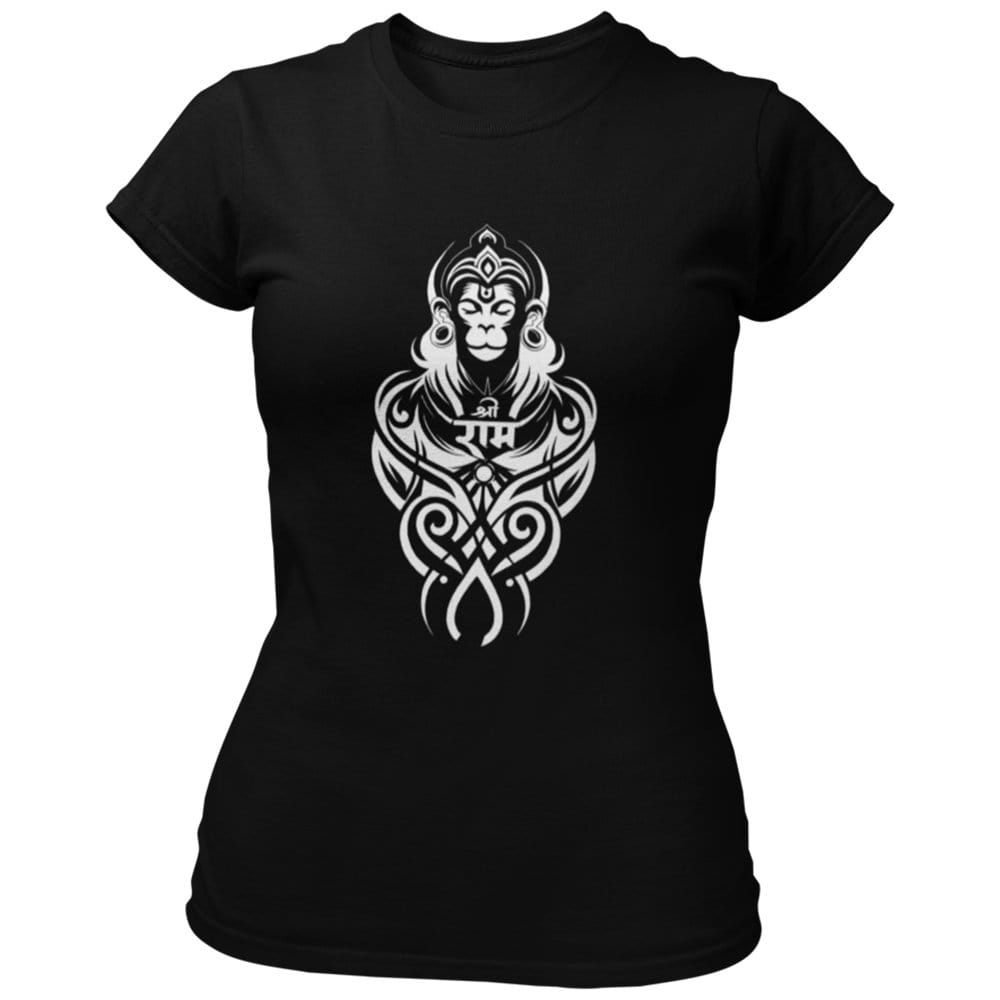 EqualLife Pure Cotton Bio-Washed Chest Printed T-Shirt - Hindu God - Hanuman Design 6 - by ZingerTees-Women-EL9120549-F