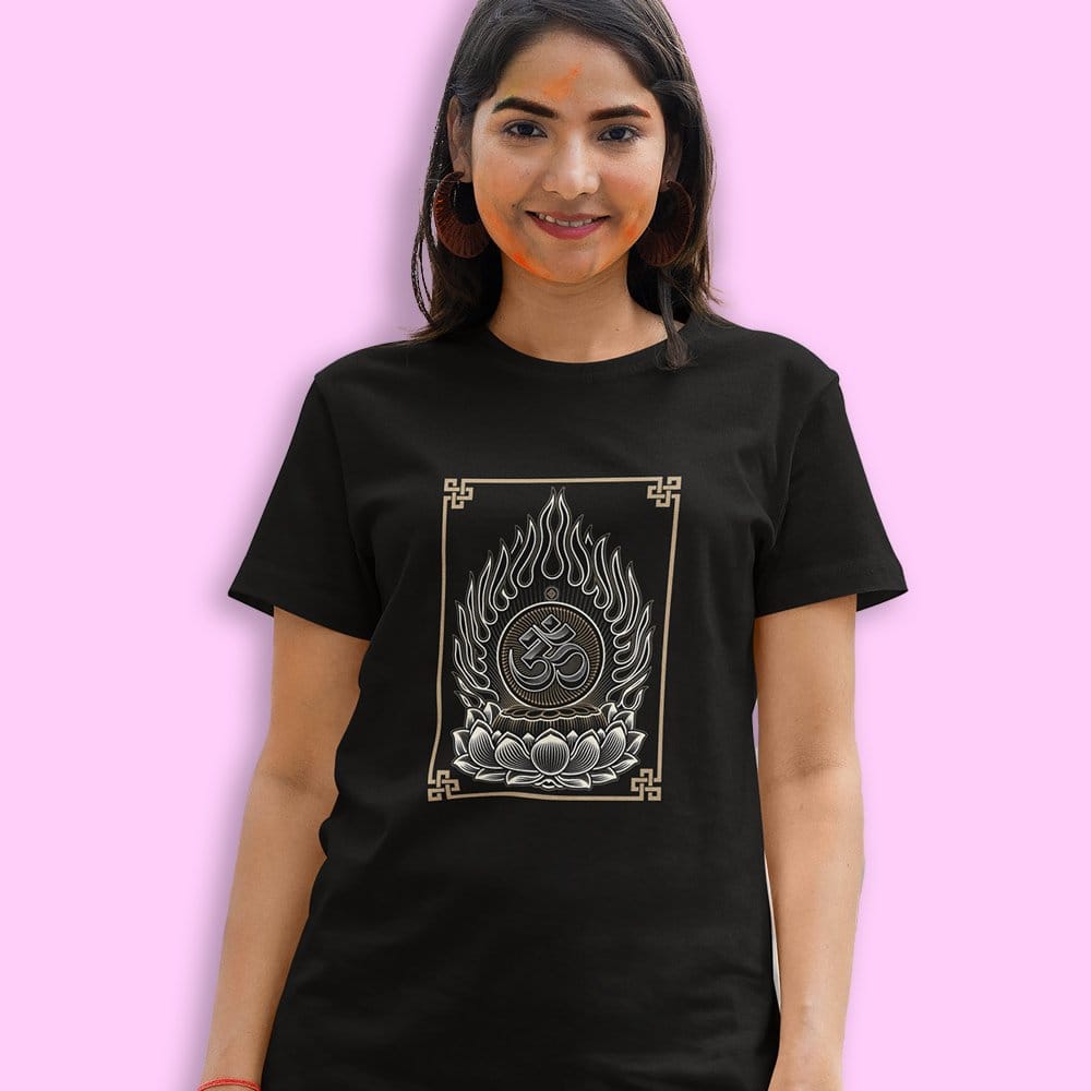 EqualLife Pure Cotton Bio-Washed Chest Printed T-Shirt - Vedic-Sanatan - Om Design - by ZingerTees-Men-EL9120546-M