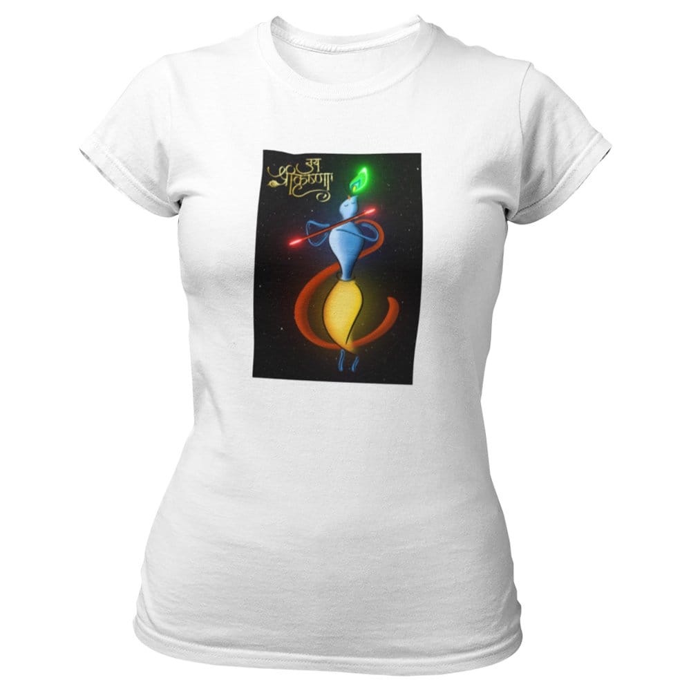 EqualLife Pure Cotton Bio-Washed T-Shirt Chest Printed-Hindu God Lord Krishna-Design-3-by ZingerTees-Women-EL9120441-F