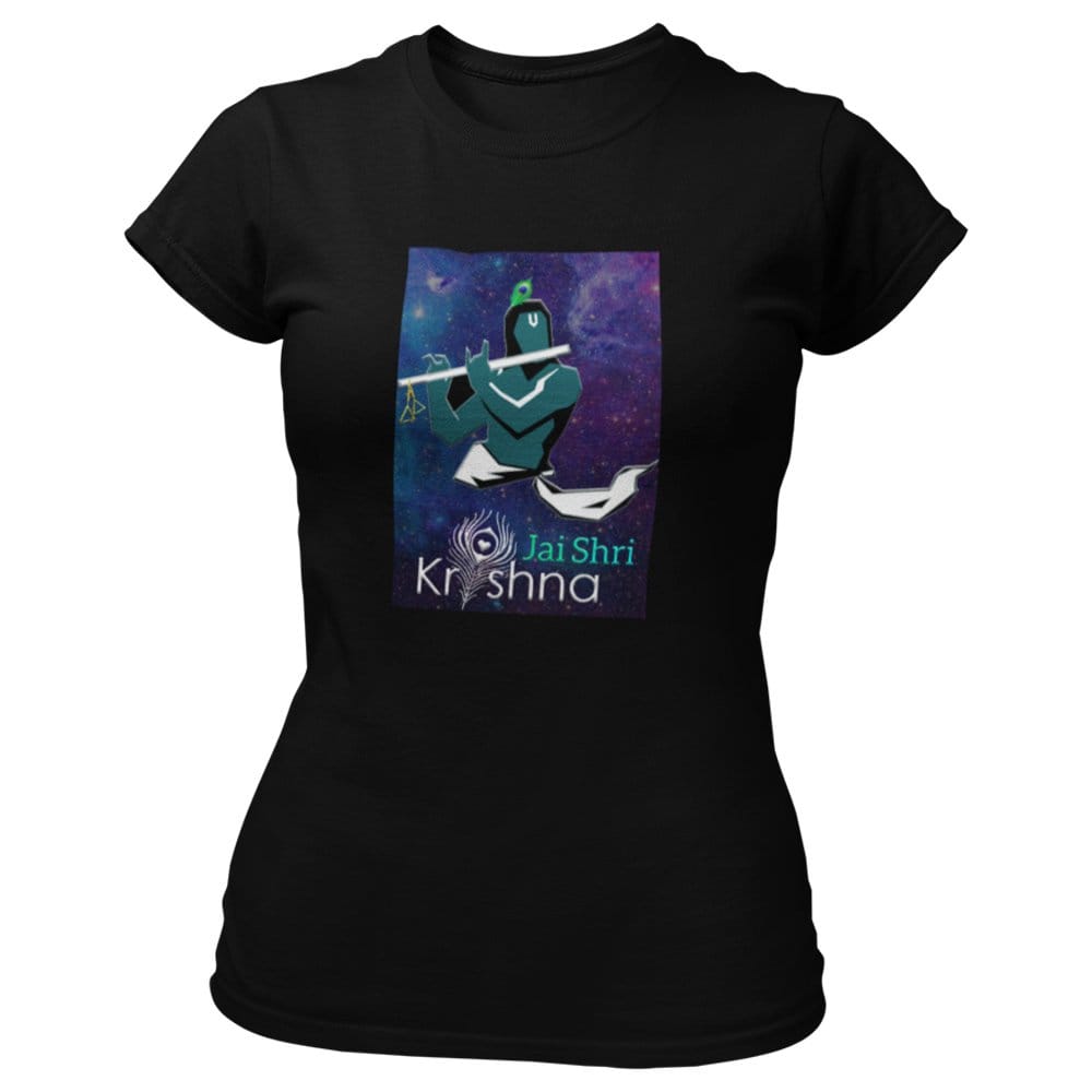EqualLife Pure Cotton Bio-Washed T-Shirt Chest Printed-Hindu God Lord Krishna-Design-2-by ZingerTees-Women-EL9120440-F
