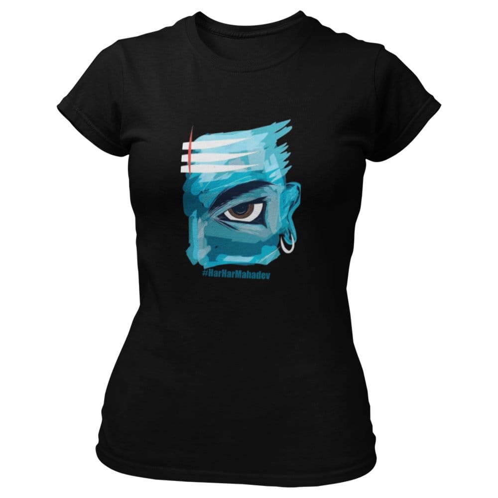 EqualLife Pure Cotton Bio-Washed T-Shirt Chest Printed-Hindu God Lord Shiva-Design-9-by ZingerTees-Women-EL9120378-F