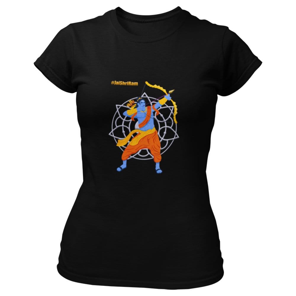 EqualLife Pure Cotton Bio-Washed T-Shirt Chest Printed-Hindu God Lord Ram-Design-7-by ZingerTees-Women-EL9120374-F