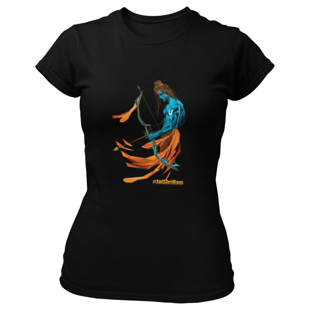 EqualLife Pure Cotton Bio-Washed T-Shirt Chest Printed-Hindu God Lord Ram-Design-5-by ZingerTees-Women-EL9120372-F