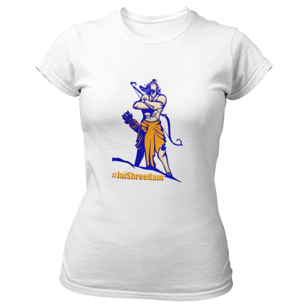 EqualLife Pure Cotton Bio-Washed T-Shirt Chest Printed-Hindu God Lord Ram-Design-4-by ZingerTees-Women-EL9120371-F