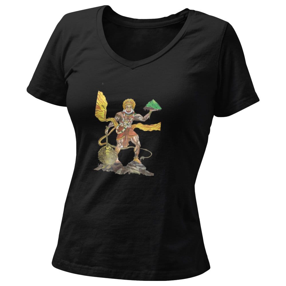 EqualLife Pure Cotton Bio-Washed T-Shirt Chest Printed-Hindu God Hanuman-Design-4-by ZingerTees-Women-EL9120368-F