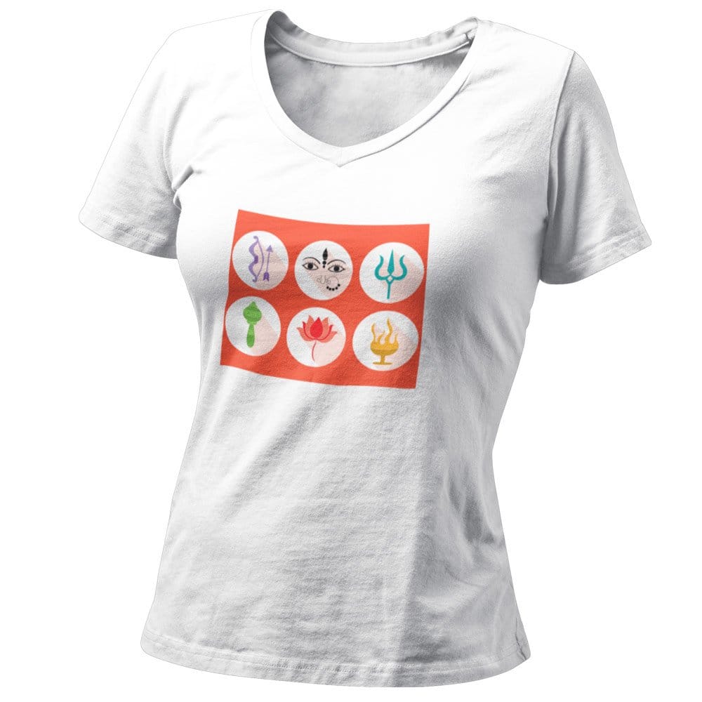EqualLife Pure Cotton Bio-Washed T-Shirt Chest Printed-Goddess Durga - Six Icons Design-by ZingerTees-Women-EL9120121-F