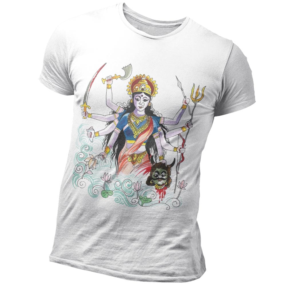 EqualLife Pure Cotton Bio-Washed T-Shirt Chest Printed-Goddess Durga - Water Color Design-by ZingerTees-Men-EL9120123-M