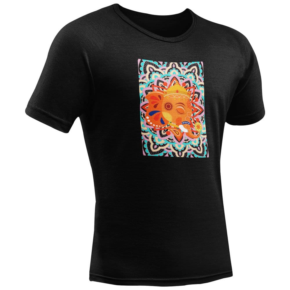 EqualLife Pure Cotton Bio-Washed T-Shirt Chest Printed-God - Ganesha - 7 - Nandana: Lord Shiva's Son Mandala Design-by ZingerTees-Men-EL9120214-M
