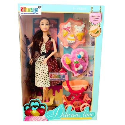 SHANAYA Doll Playset for Girls| Includes Doll, Ice Cream Toys, Cupcakes, Dessert Cart | Pretend Play Toys for Kids | Birthday Gift for Girls | Fun & Durable Toy Set for Creative Role Play