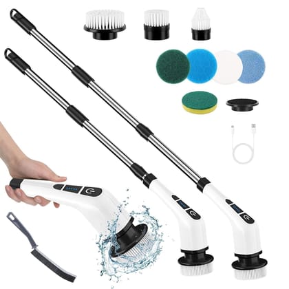 Spin Scrubber, 360 Cordless Tub and Tile Scrubber, Multi-Purpose Power Surface Cleaner with 3 Replaceable Cleaning Scrubber Brush Heads, 1 Extension Arm and Adapter