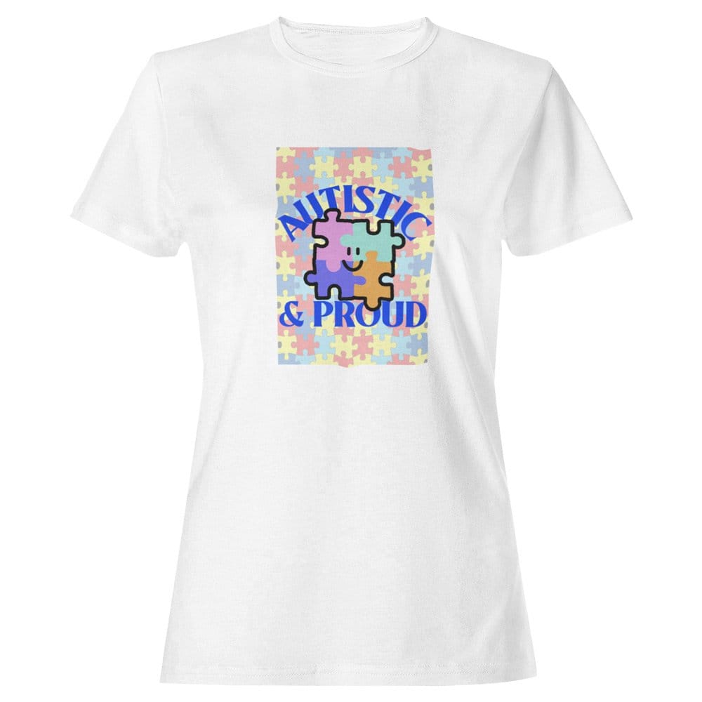 EqualLife Pure Cotton Bio-Washed T-Shirt Chest Printed-Autism Acceptance Series - Autistic and Proud Design-by ZingerTees-Women-EL9120241-F