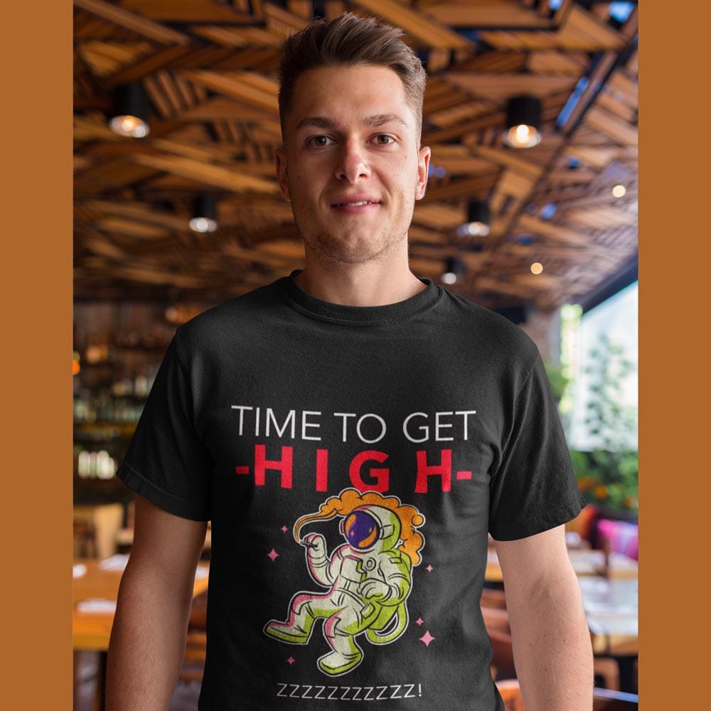 EqualLife Pure Cotton Bio-Washed T-Shirt Chest Printed-Funny Message Series - 4 - Spaceman Time To Get High Design-by ZingerT-Men-EL9120187-M