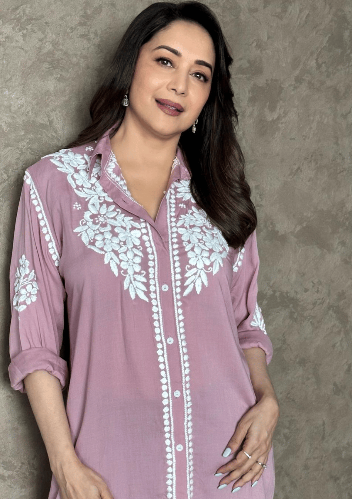 Modal Chikankari Solid Women's Shirt - Pink