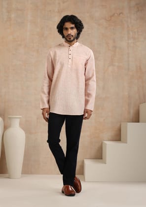 Poly Cotton Solid Men's Short Kurta - Pink Poly Cotton Solid Men's Short Kurta - Pink
