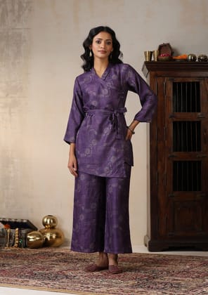 HOC Crafts Pashmina Printed Women's 2 PC Co-ord Set - Purple HOC Crafts Pashmina Printed Women's 2 PC Co-ord Set - Purple