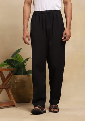 Cotton Solid Men's Pants -  Black