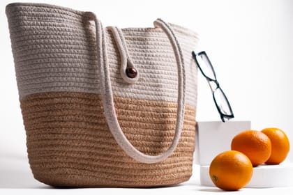 Handwoven Beige Jute Tote Bag