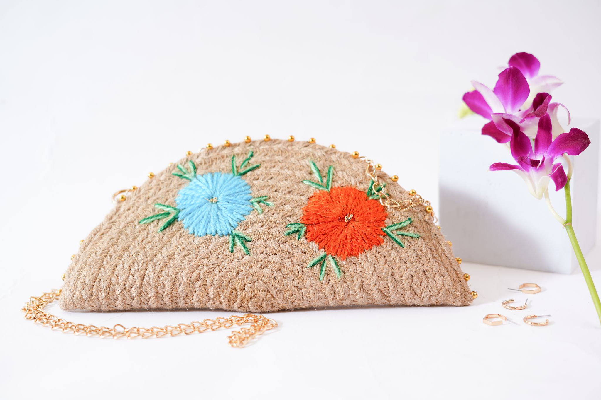 Half-Moon Handwoven Jute Clutch Bag / Sling Bag for women